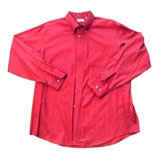LL Bean Mens Red Button Down Long Sleeve wrinkle resistant Shirt Size L